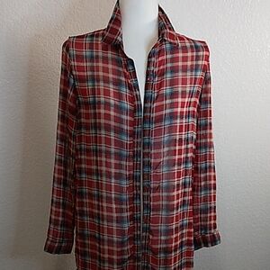 Duster by very J. Lightweight, plaid material in red and blue.